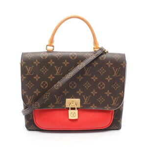 Louis Vuitton Marignan Handbag Canvas Leather Monogram Brown Red